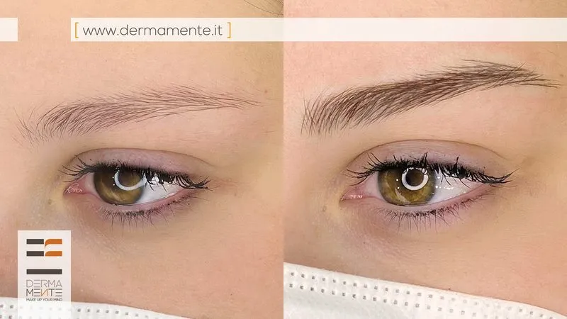Powder brows prima e dopo Roma - sopracciglia effetto ombretto permanente